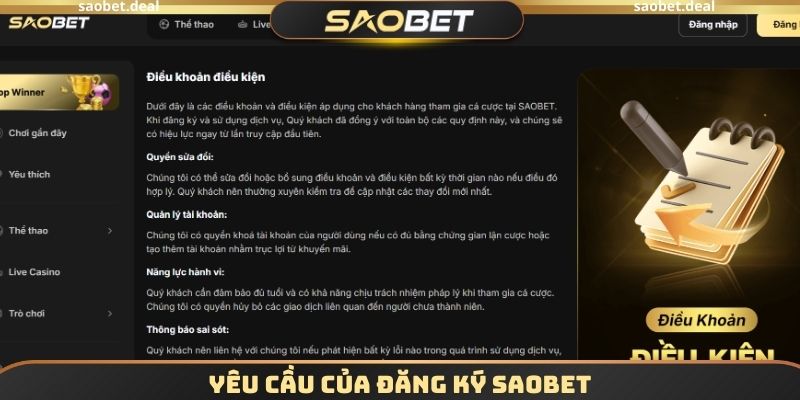 Đăng Ký SAOBET - Hướng Dẫn Quy Trình Tạo Account Chi Tiết 1 Yêu cầu của đăng ký SAOBET